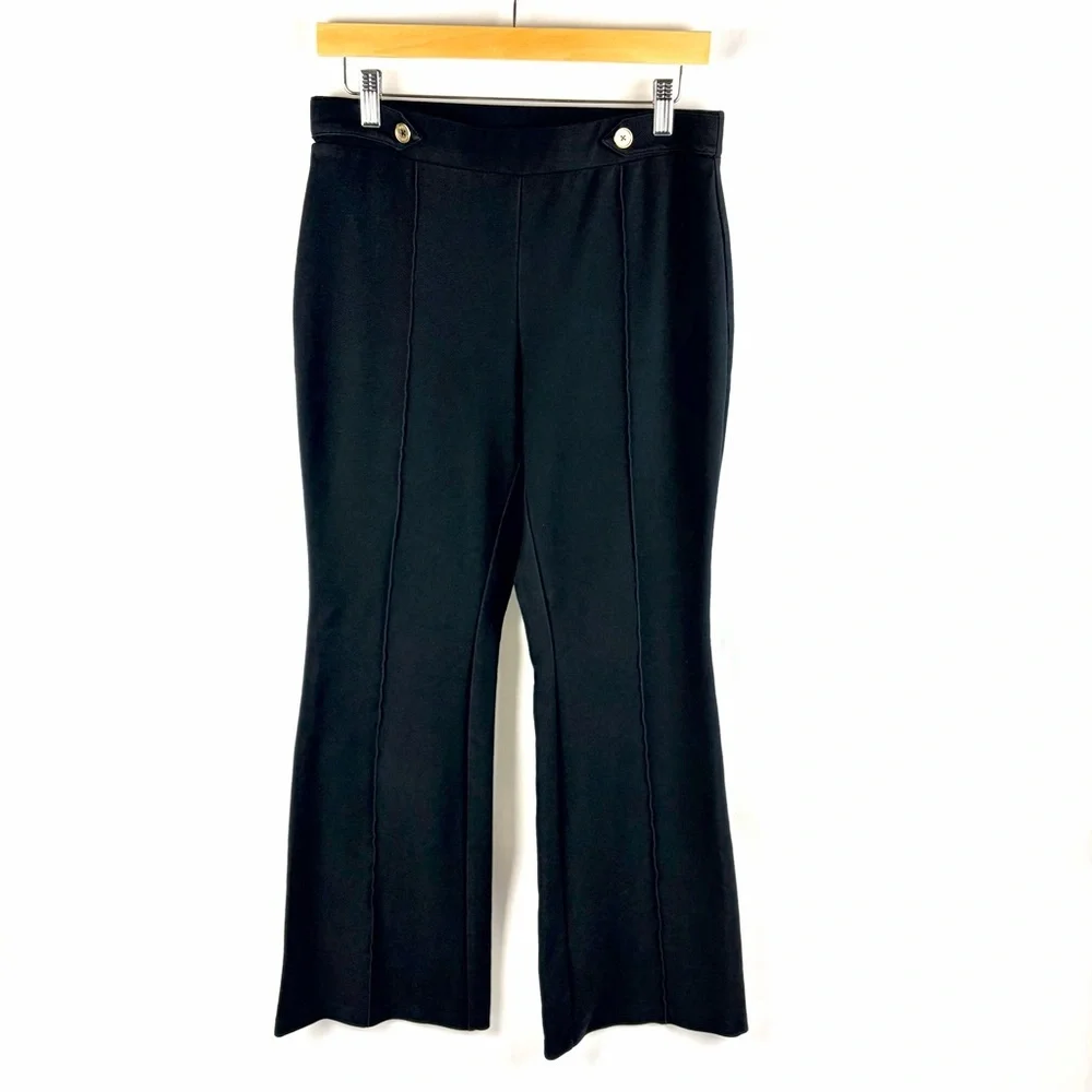 Michael Kors Black Flare Pants M Stretch Dress Pants Gold Button
